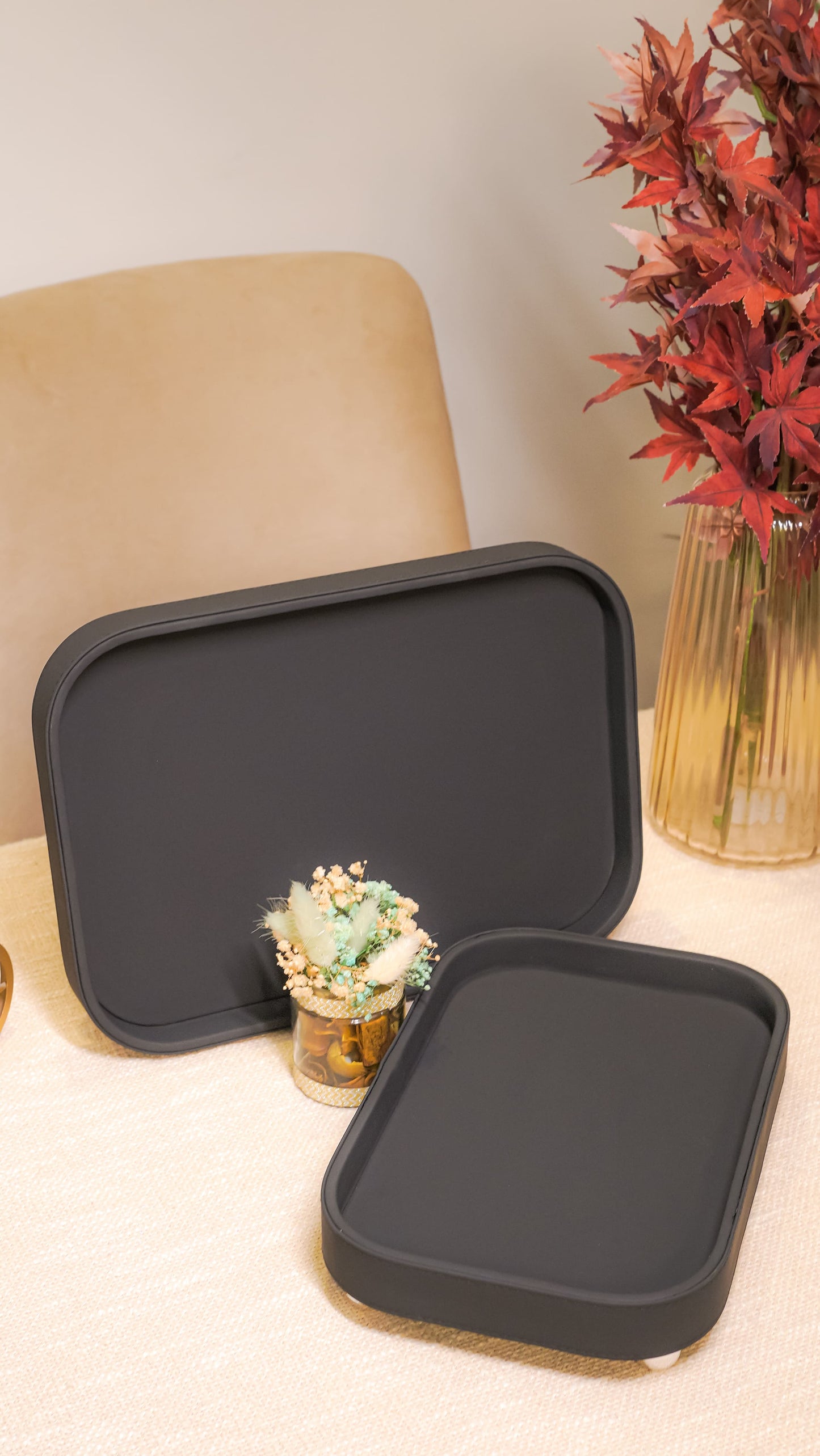Rectangular Vegan Leather Footed Tray Set (2-Piece)
