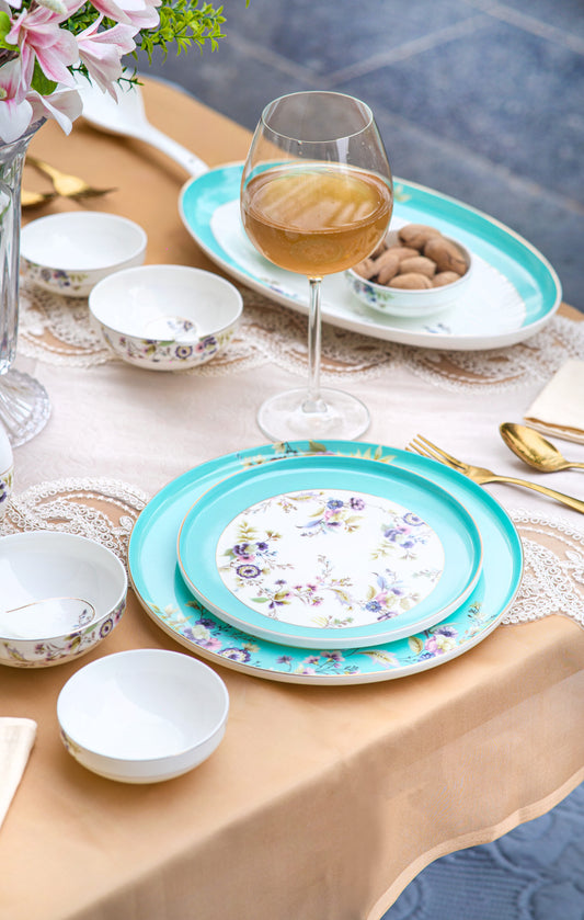 Aqua Bloom Dinner Set | 39 Pieces