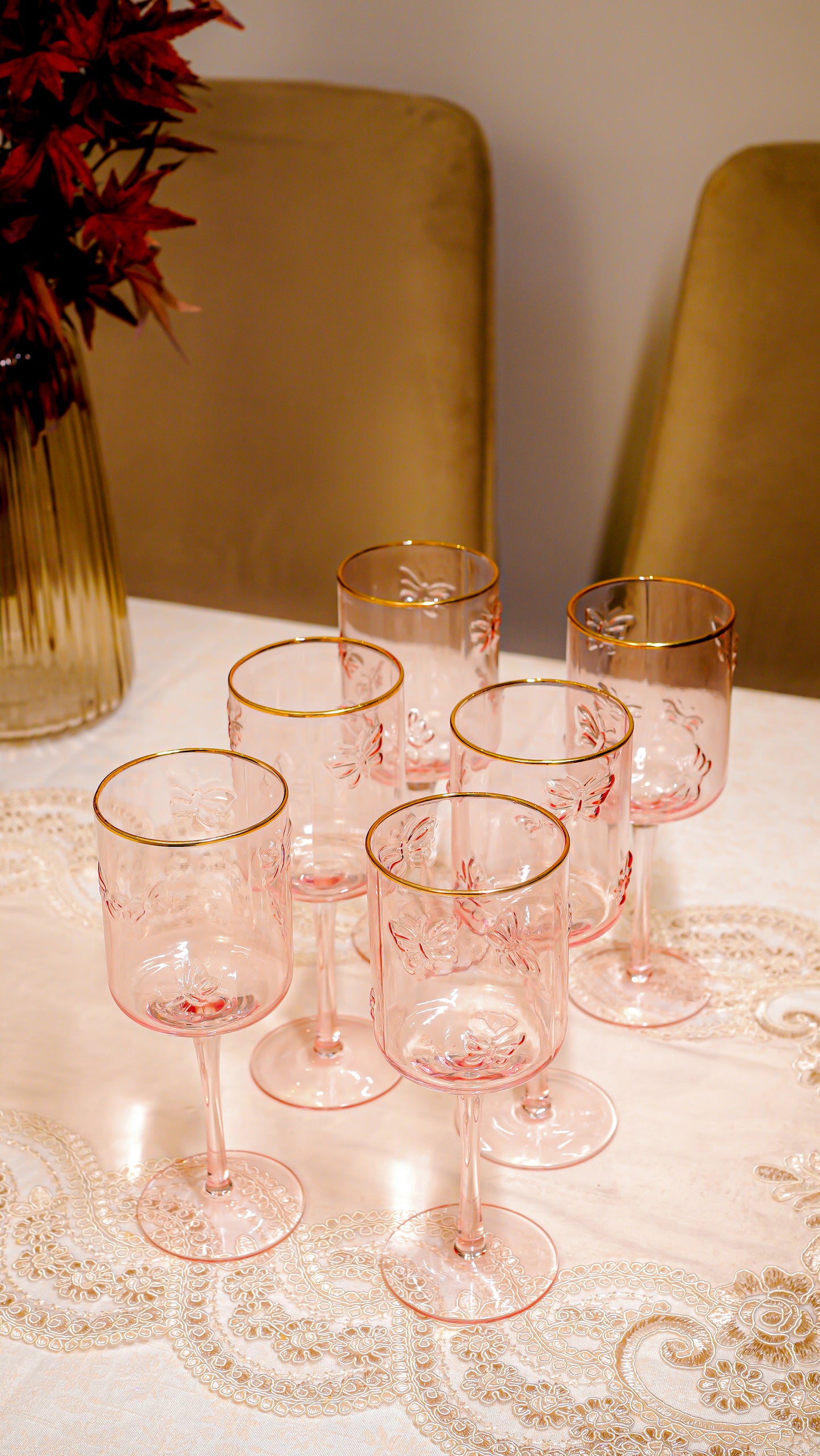 Butterfly Embossed Wine Glass Set (6-Piece)