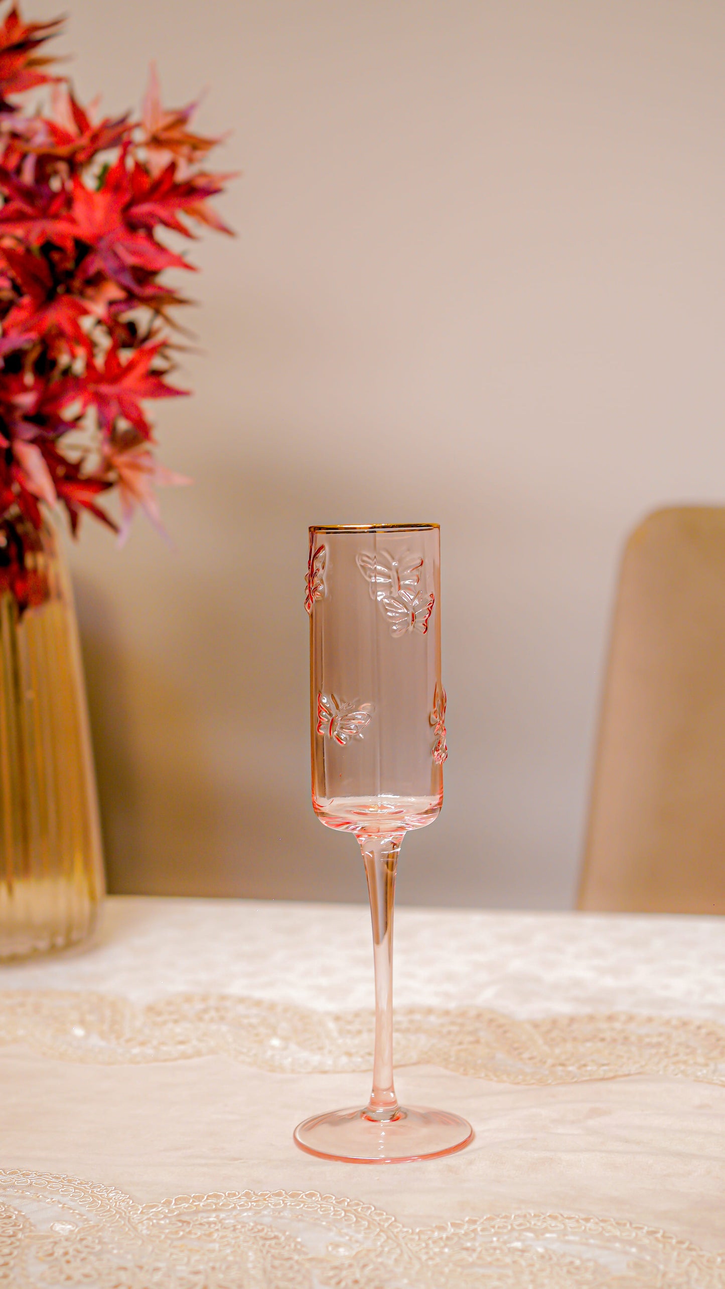 Butterfly Embossed Champagne Flute Set (6-Piece)