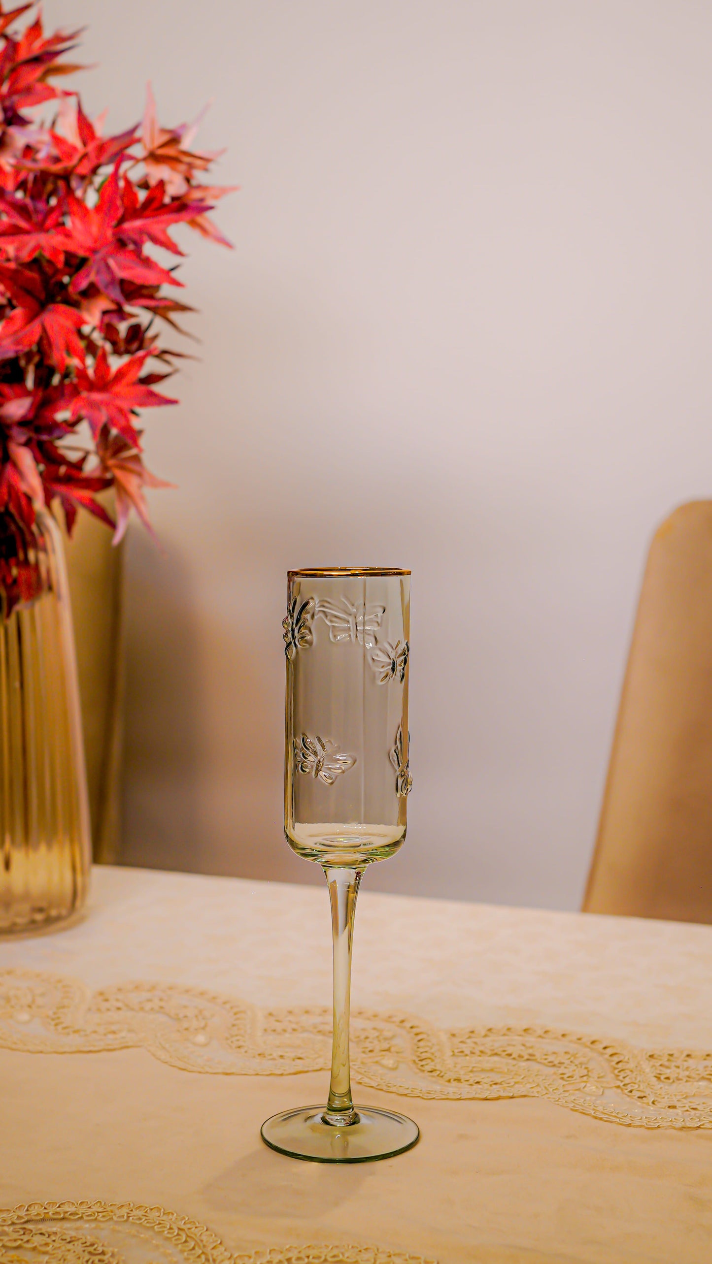 Butterfly Embossed Champagne Flute Set (6-Piece)