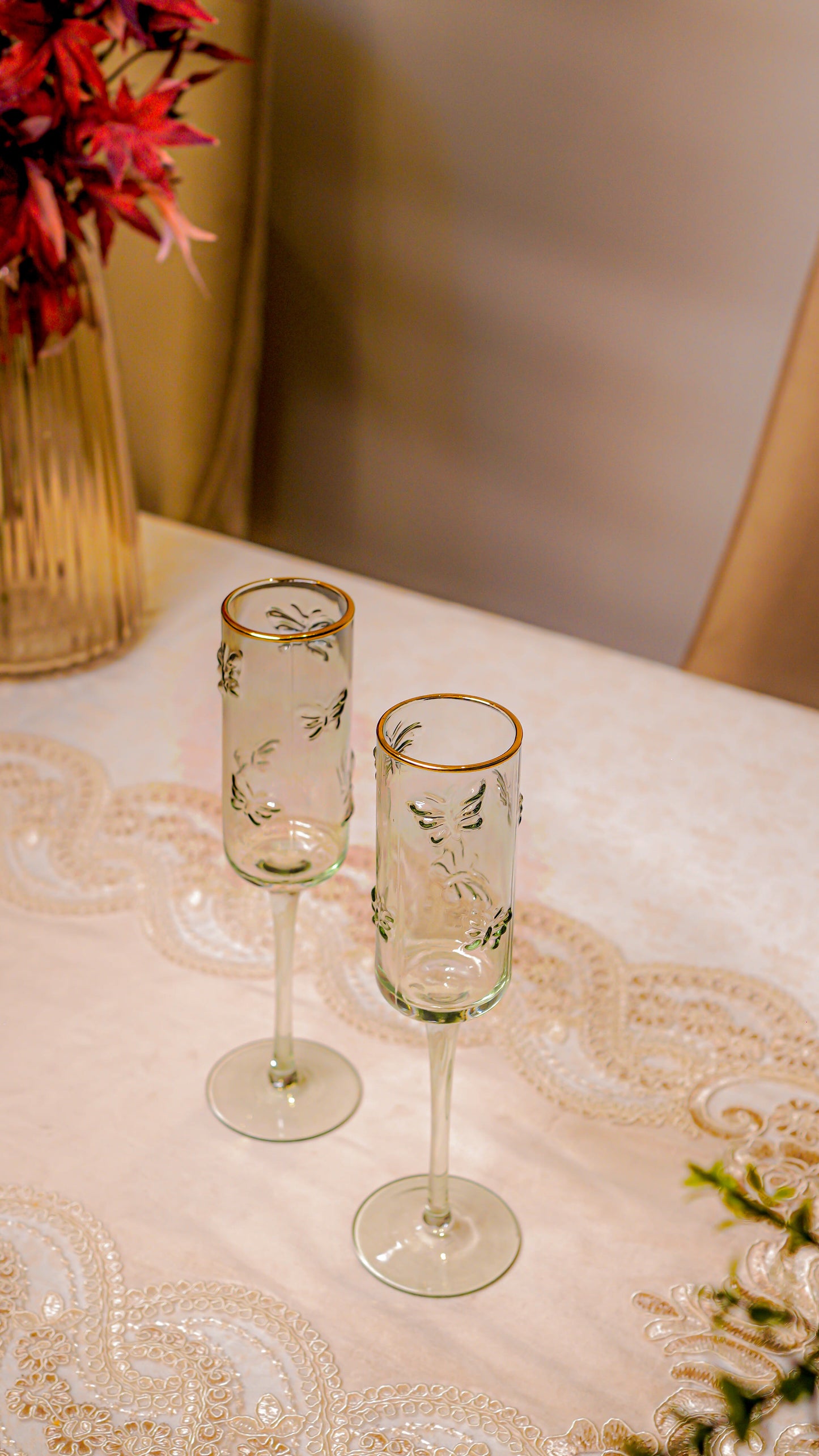 Butterfly Embossed Champagne Flute Set (6-Piece)