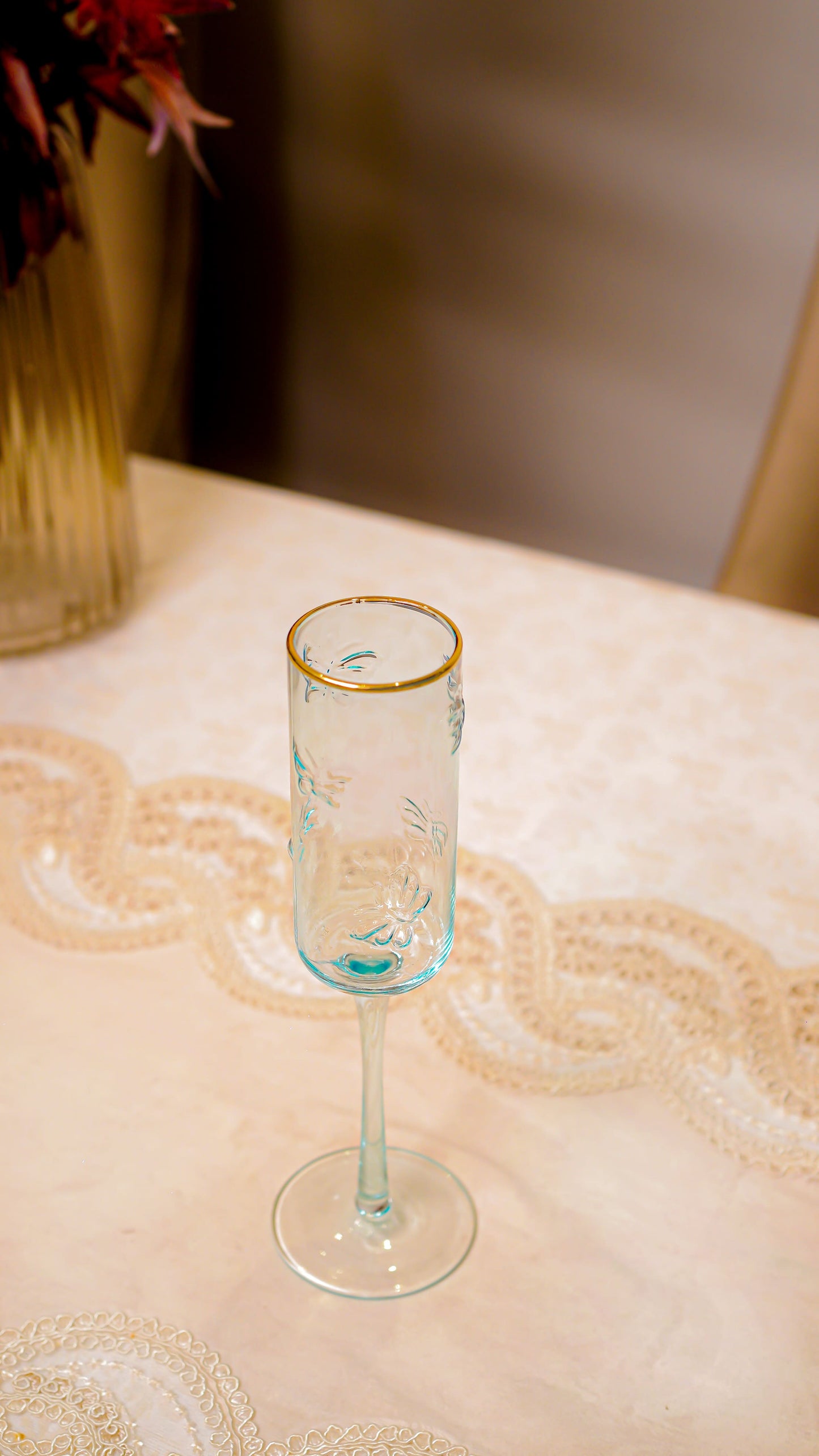 Butterfly Embossed Champagne Flute Set (6-Piece)