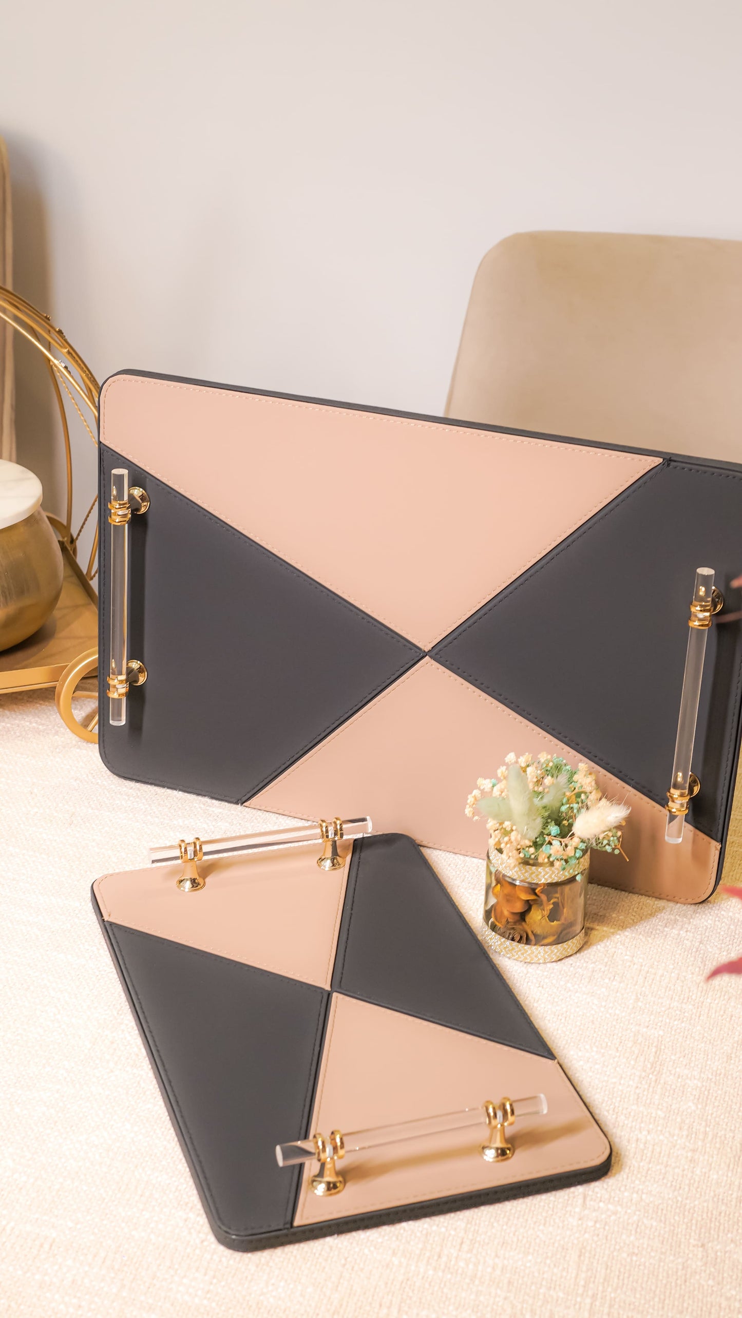 Geometric Vegan Leather Serving Tray Set (2-Piece)