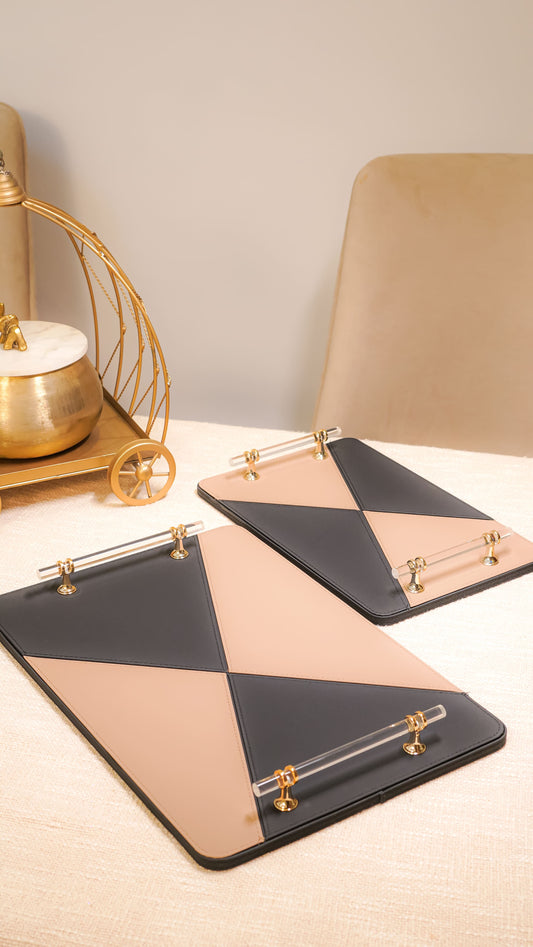Geometric Vegan Leather Serving Tray Set (2-Piece)