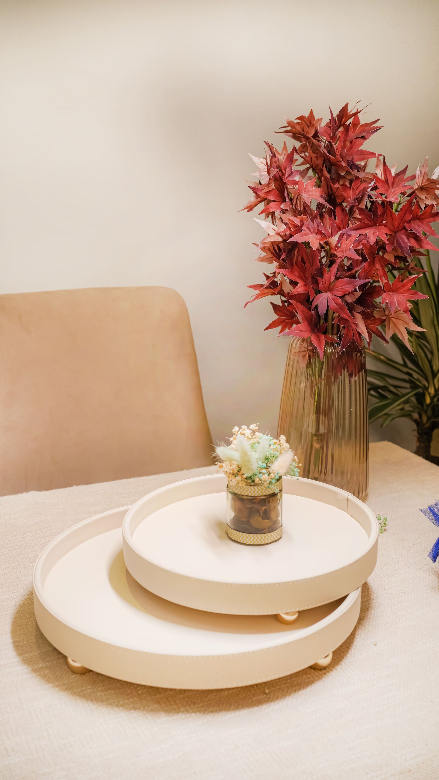 Round Vegan Leather Footed Tray Set (2-Piece)