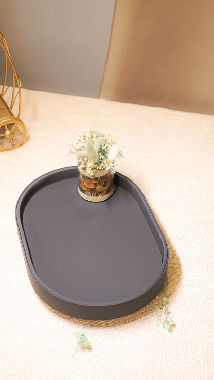 Oval Vegan Leather Footed Tray Set (2-Piece)
