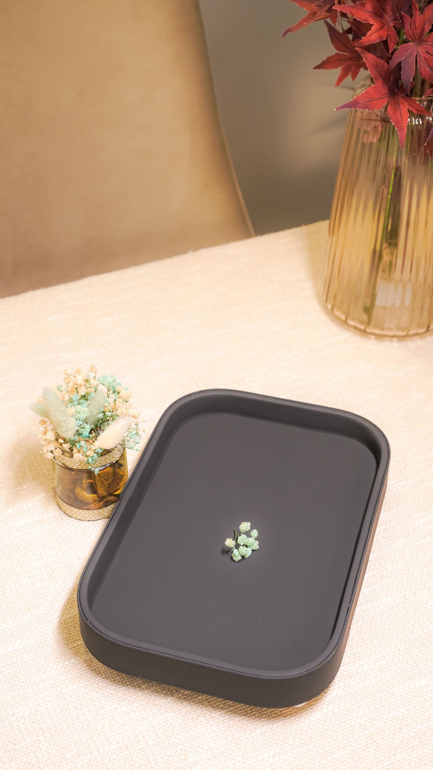 Rectangular Vegan Leather Footed Tray Set (2-Piece)