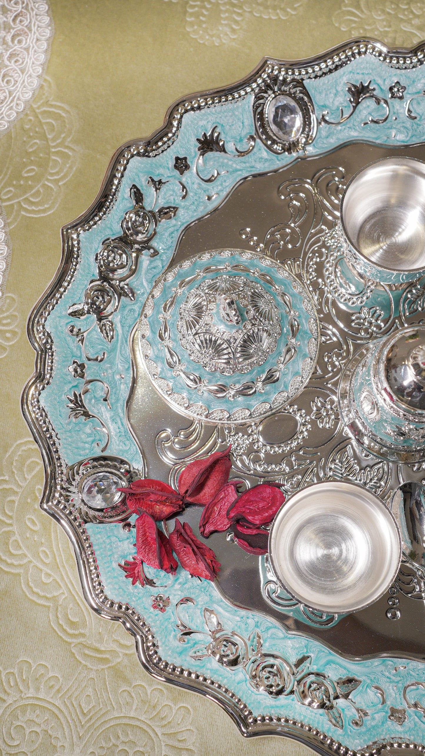 Royal German Silver Pooja Thali Set (7-Piece)