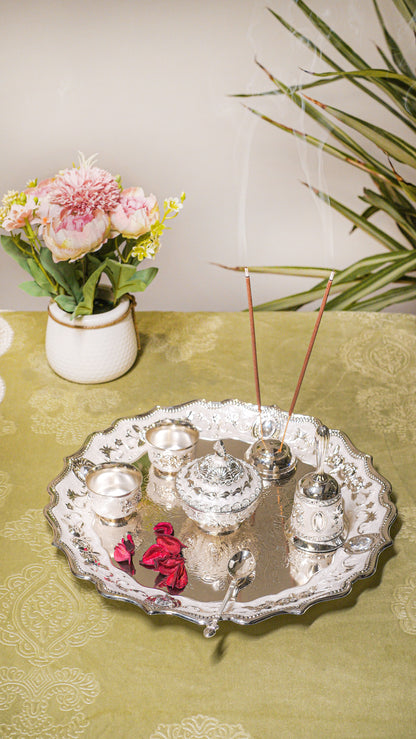 Royal German Silver Pooja Thali Set (7-Piece)
