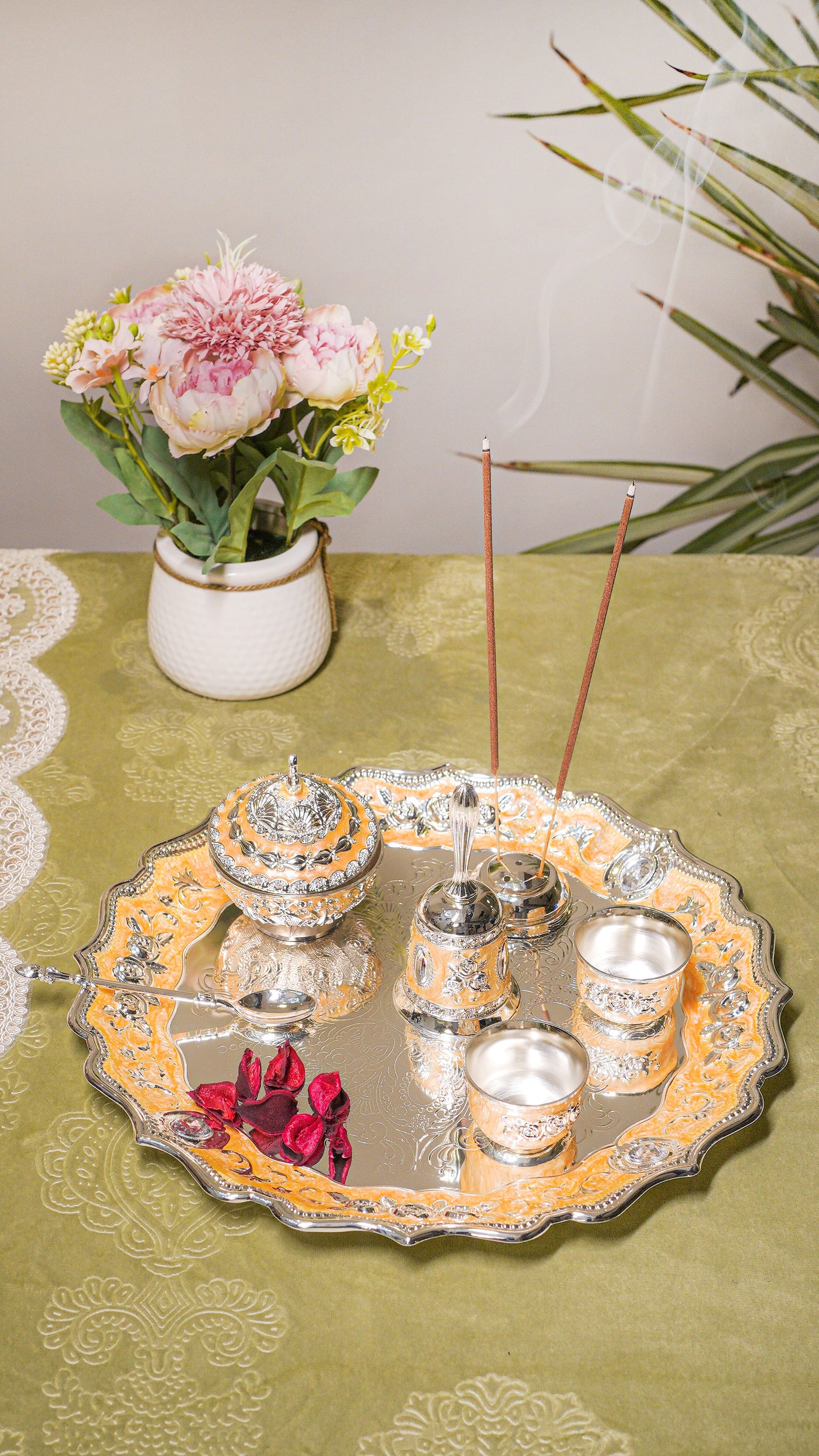 Royal German Silver Pooja Thali Set (7-Piece)