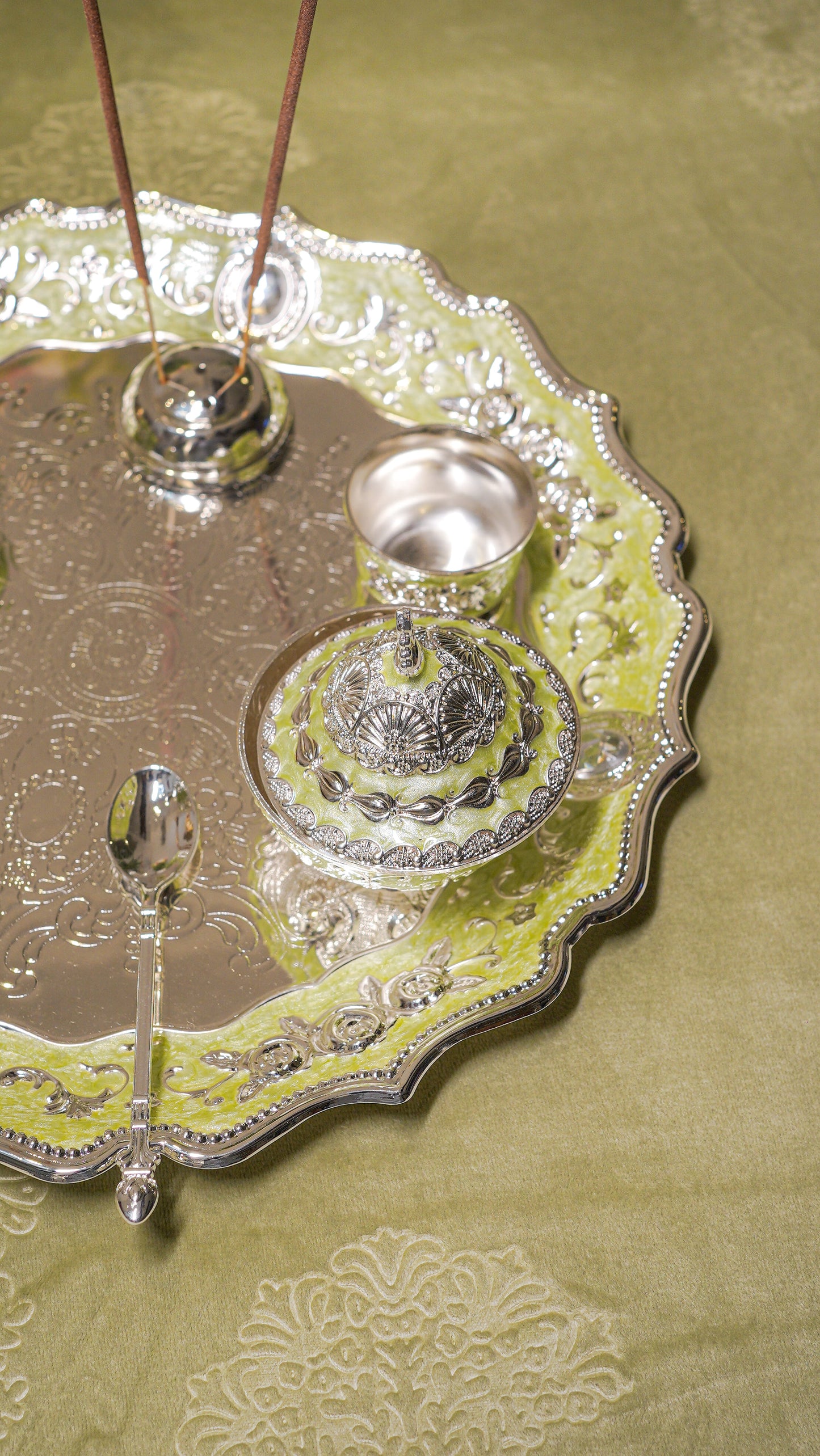 Royal German Silver Pooja Thali Set (7-Piece)