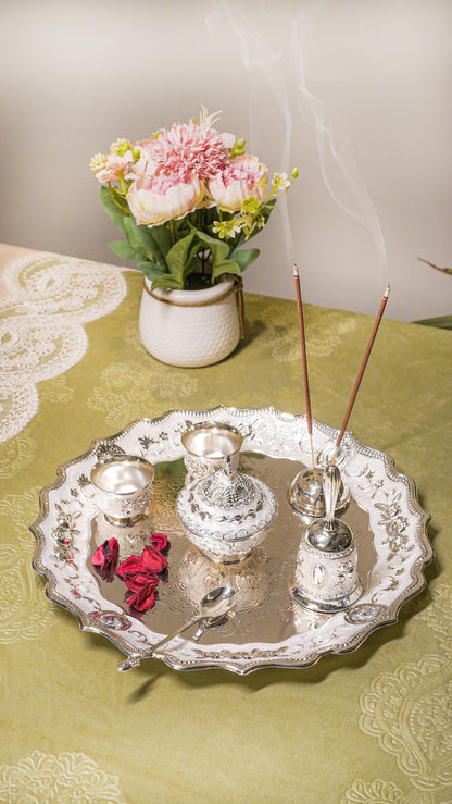 Royal German Silver Pooja Thali Set (7-Piece)