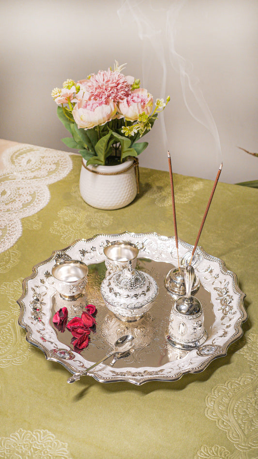 Royal German Silver Pooja Thali Set (7-Piece)