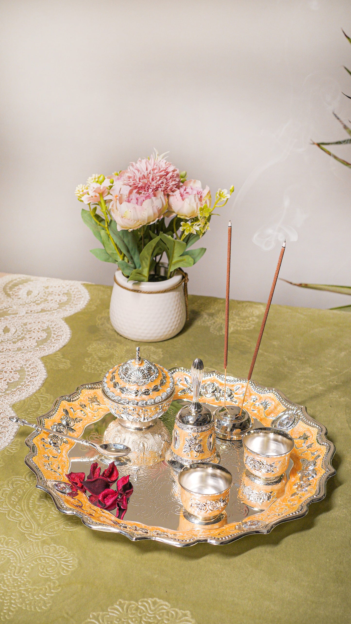 Royal German Silver Pooja Thali Set (7-Piece)