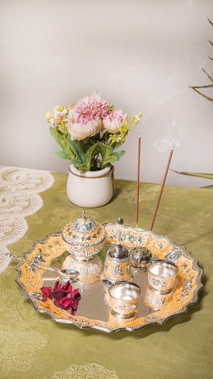 Royal German Silver Pooja Thali Set (7-Piece)