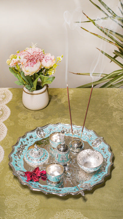 Royal German Silver Pooja Thali Set (7-Piece)