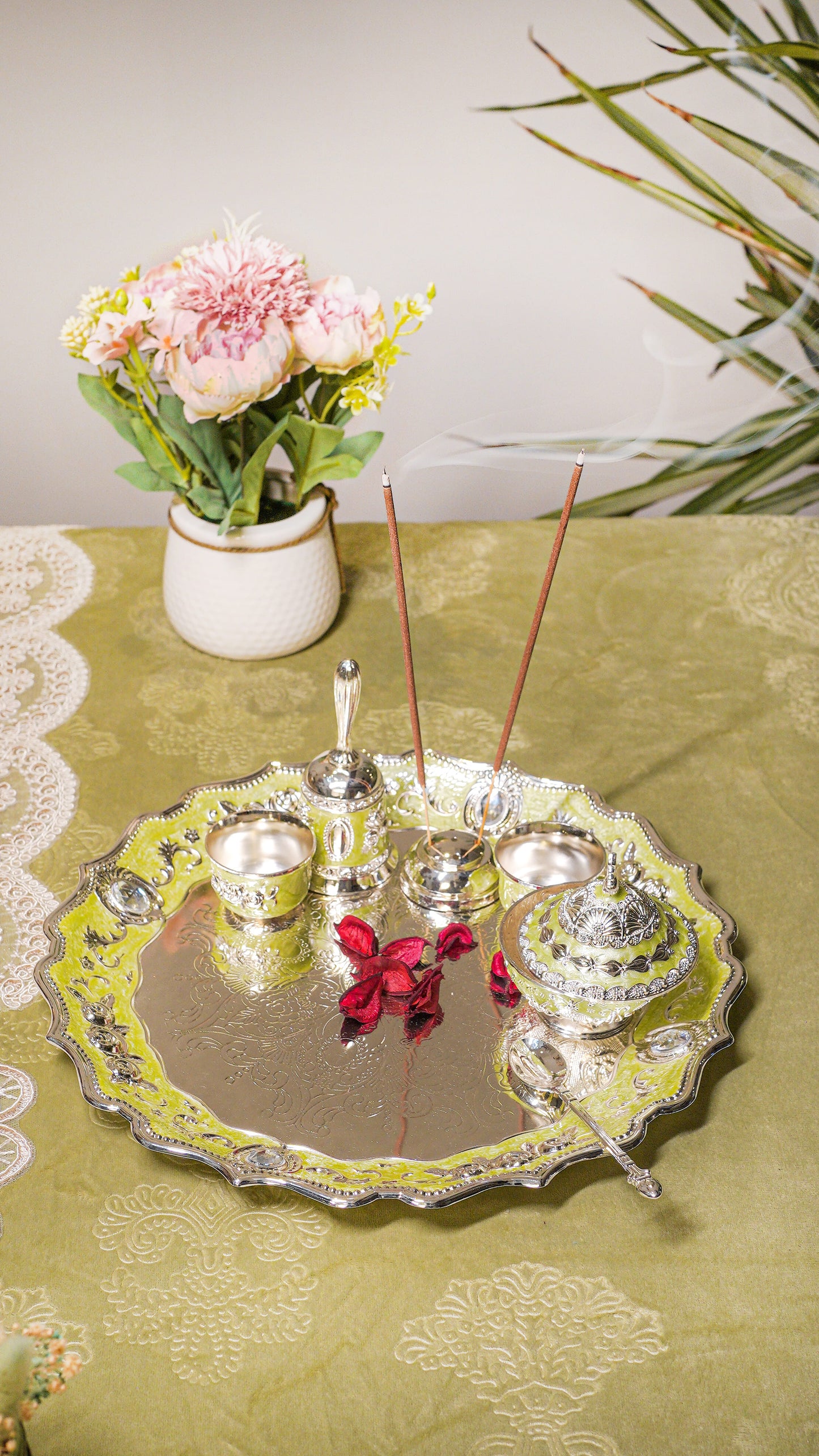 Royal German Silver Pooja Thali Set (7-Piece)