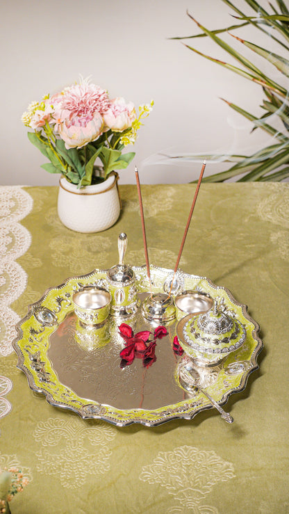 Royal German Silver Pooja Thali Set (7-Piece)