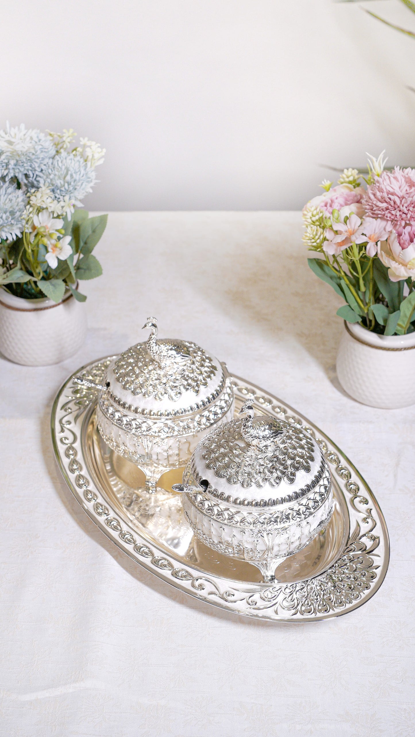 Royal Peacock German Silver Serving Set (3-Piece) – Oval Edition
