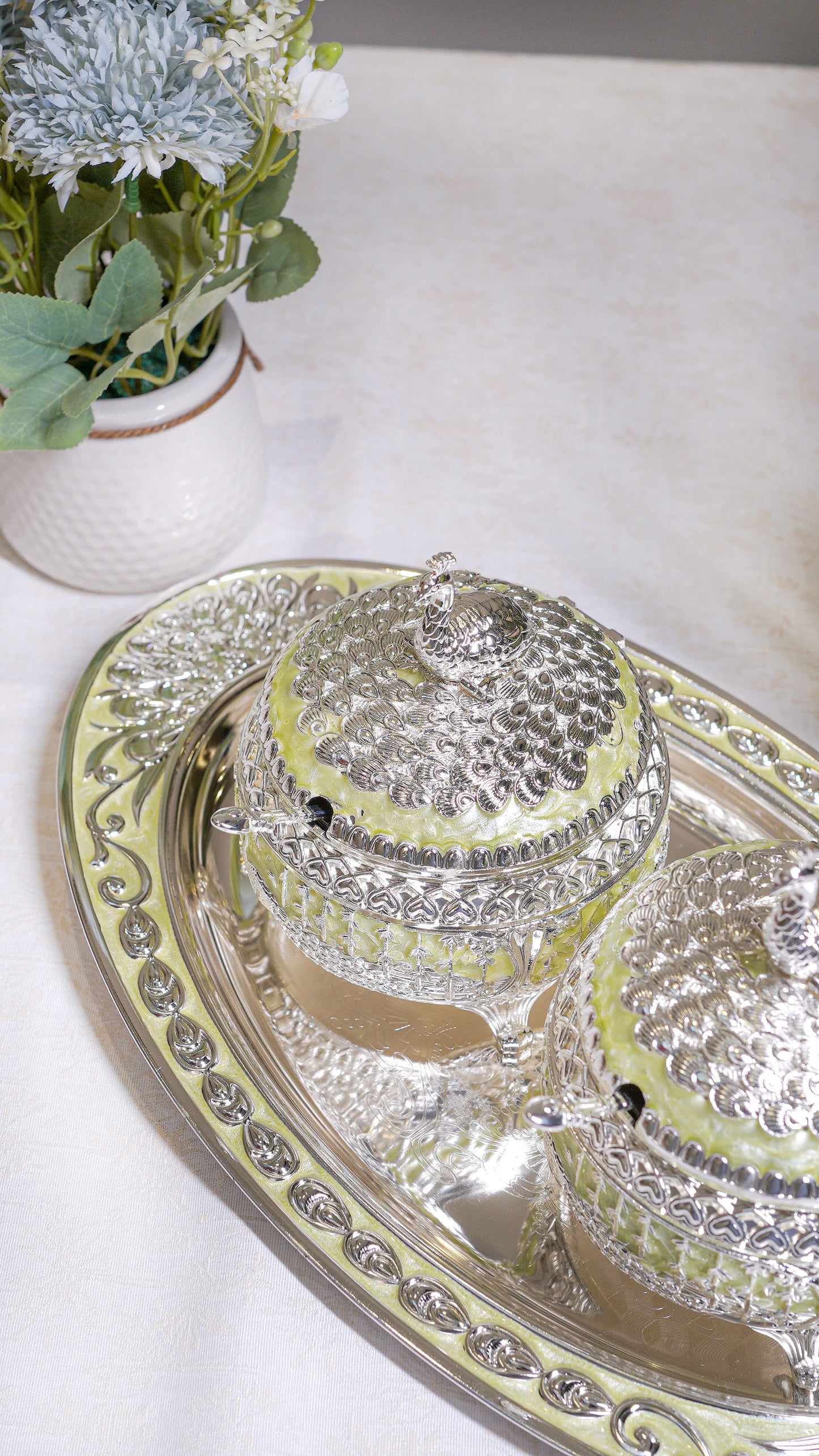 Royal Peacock German Silver Serving Set (3-Piece) – Oval Edition