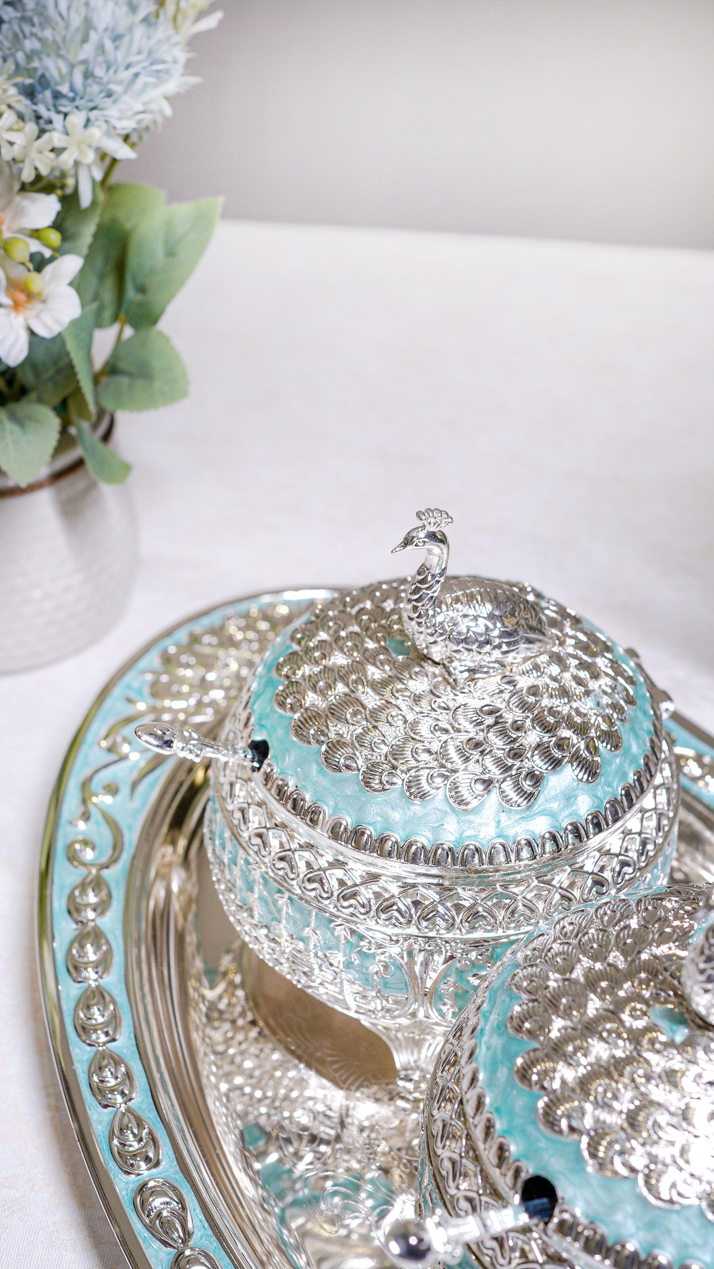 Royal Peacock German Silver Serving Set (3-Piece) – Oval Edition
