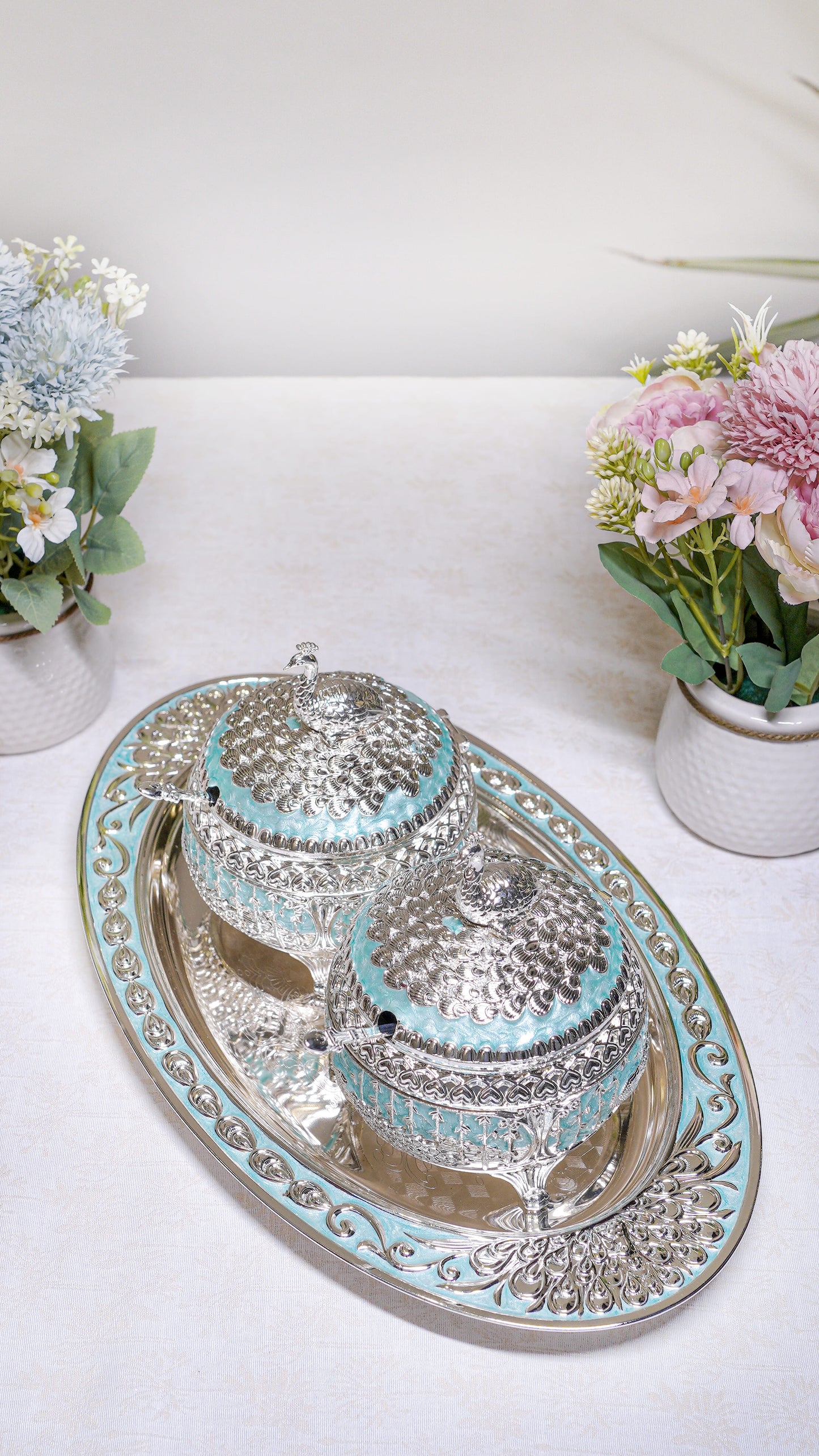 Royal Peacock German Silver Serving Set (3-Piece) – Oval Edition