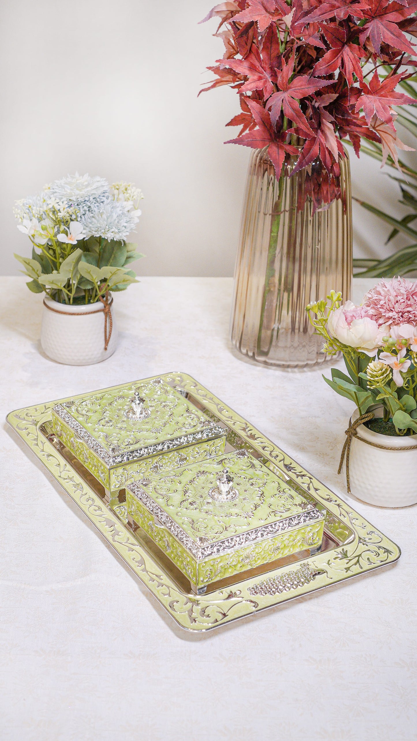 Royal Peacock German Silver Serving Set (3-Piece) – Square Edition