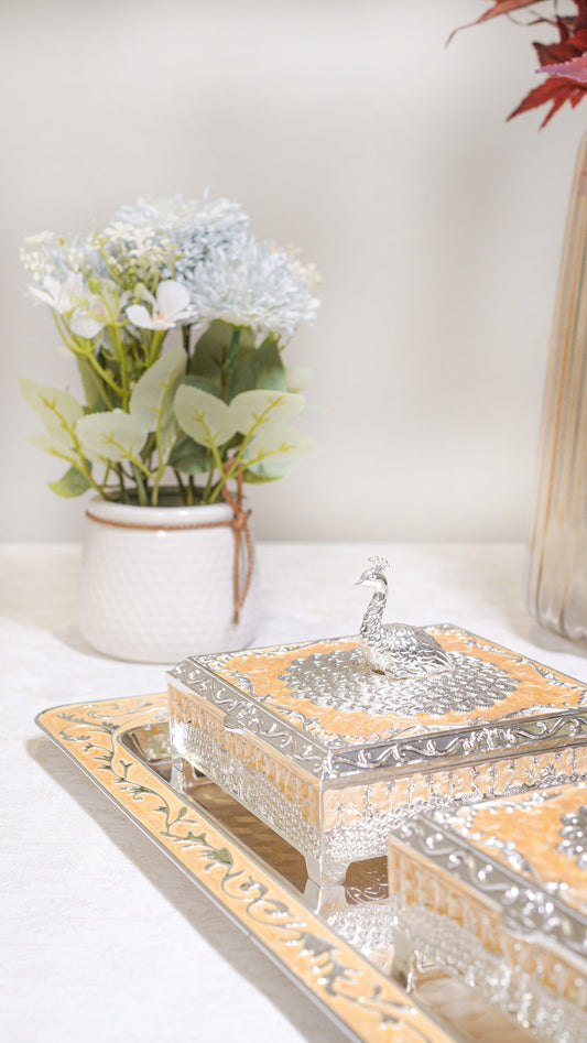 Royal Peacock German Silver Serving Set (3-Piece) – Square Edition