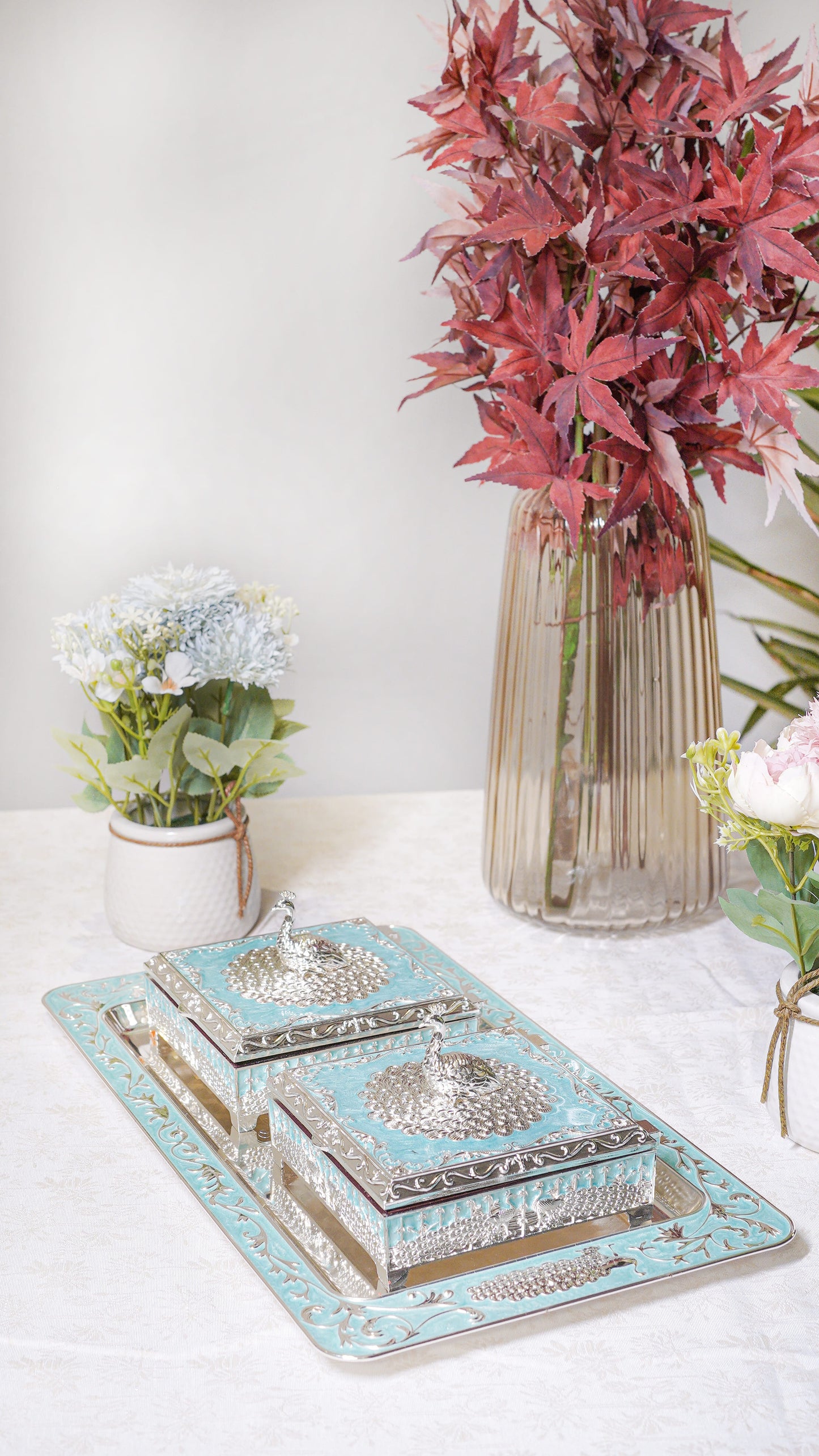 Royal Peacock German Silver Serving Set (3-Piece) – Square Edition