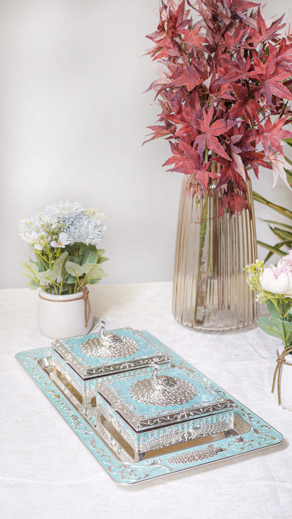 Royal Peacock German Silver Serving Set (3-Piece) – Square Edition