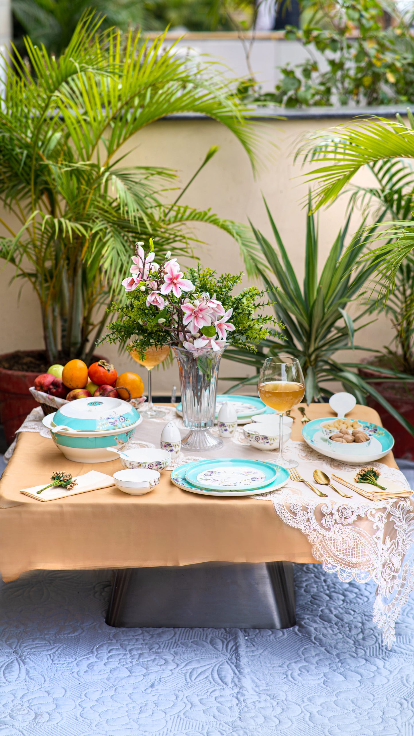 Aqua Bloom Dinner Set | 39 Pieces